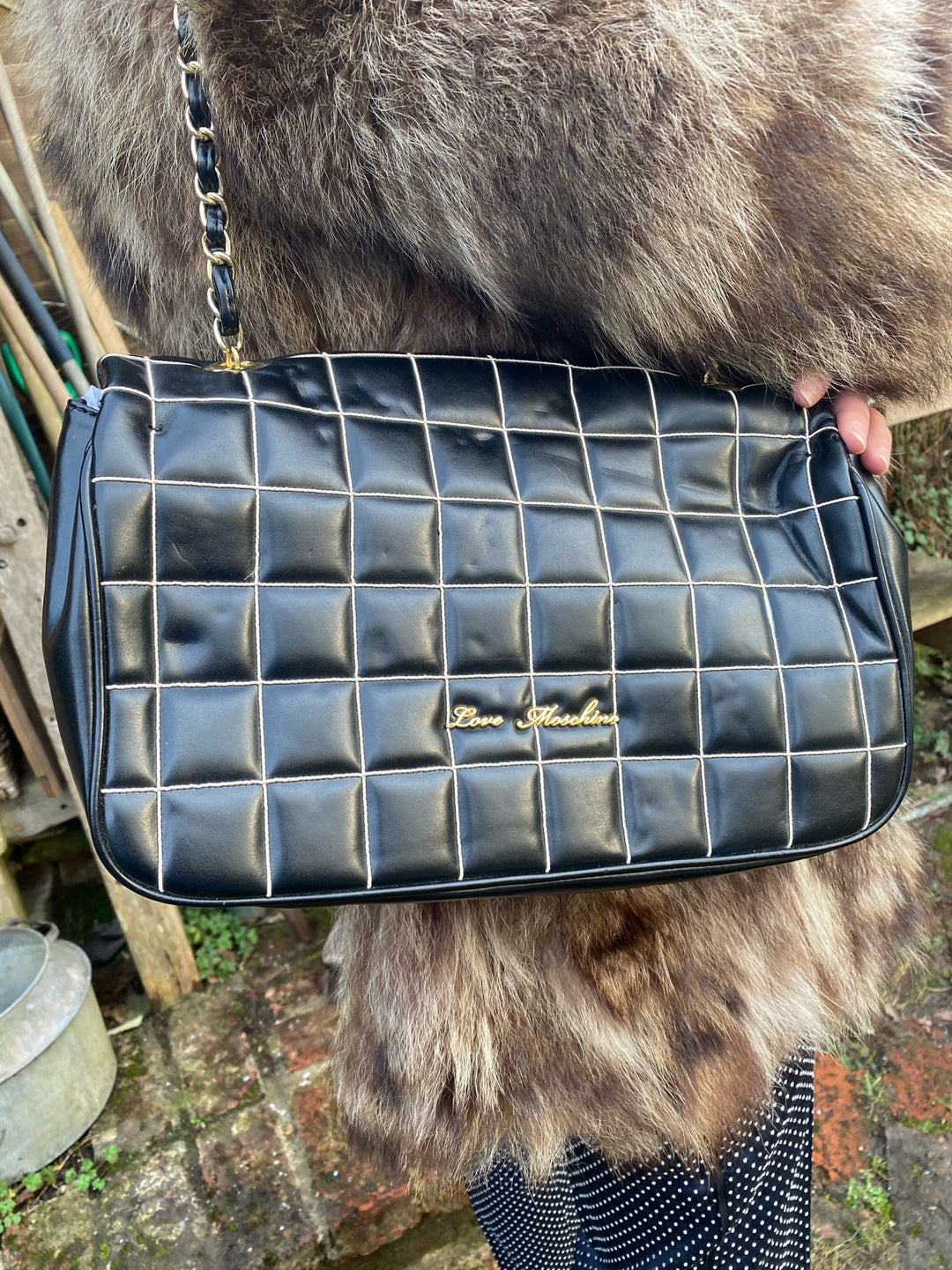 Love Moschino Black Leather Quilted Bag