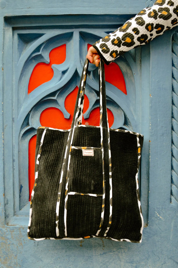 Black Reversible Velvet Indian Block Print Bag