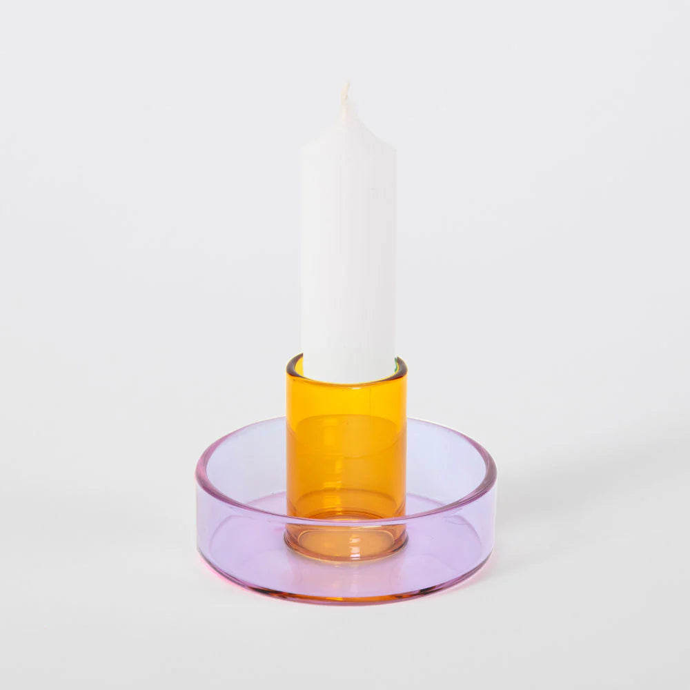 Duo Tone Glass Candle Holder - Lilac & Peach