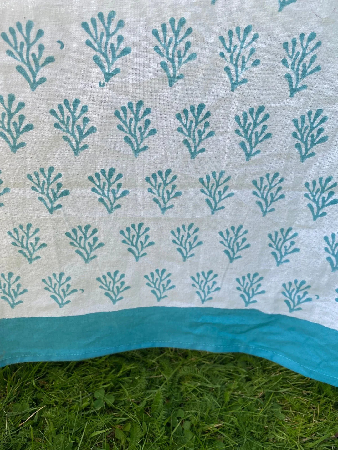 Blue Coral Indian Block Print Tablecloth