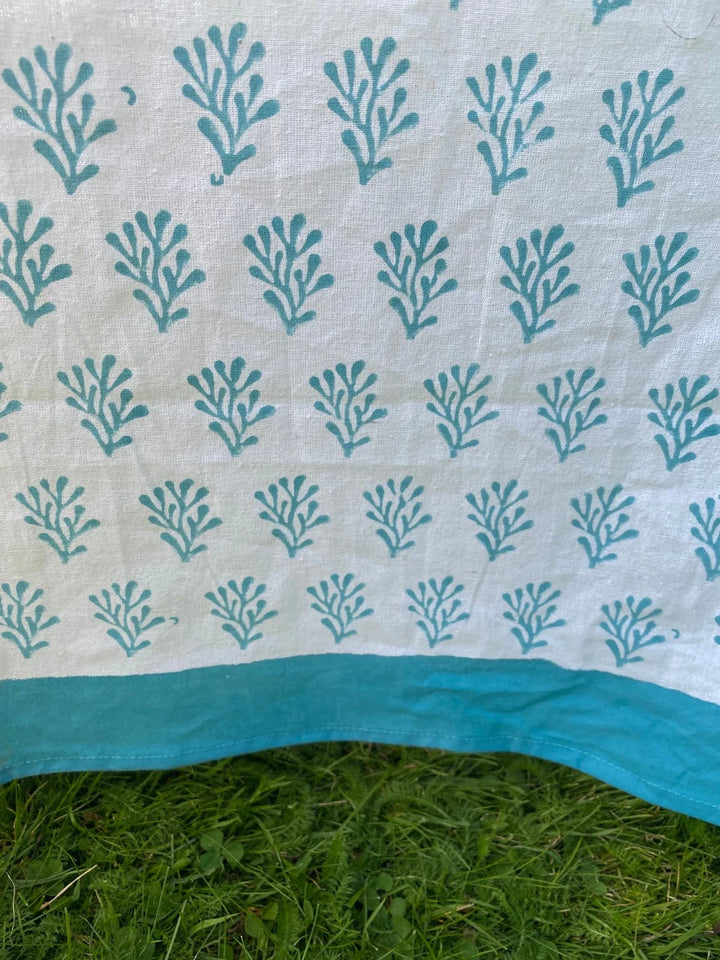 Blue Coral Indian Block Print Tablecloth
