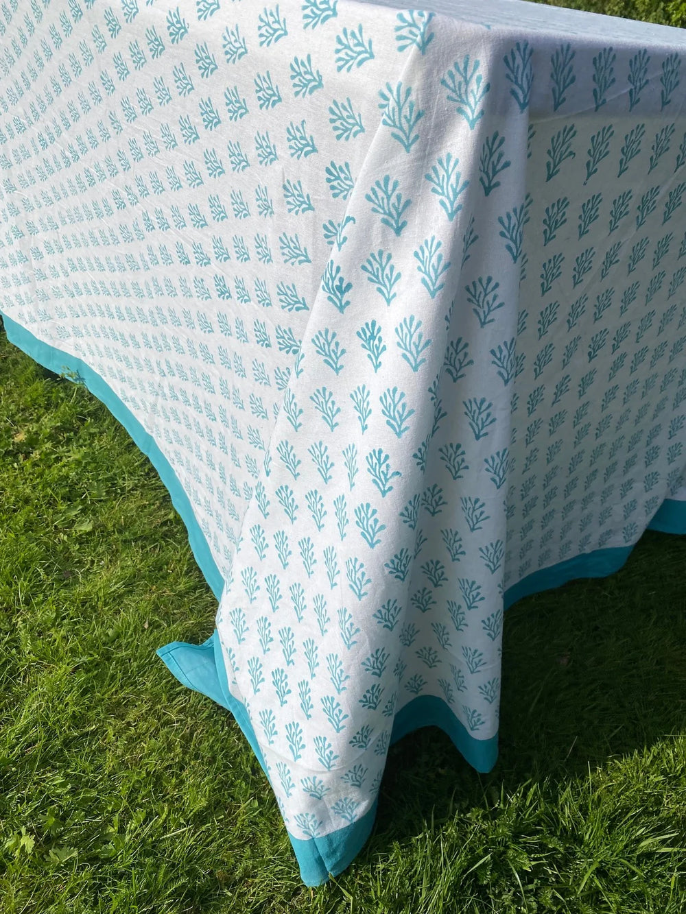 Blue Coral Indian Block Print Tablecloth