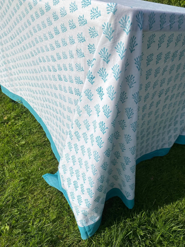 Blue Coral Indian Block Print Tablecloth