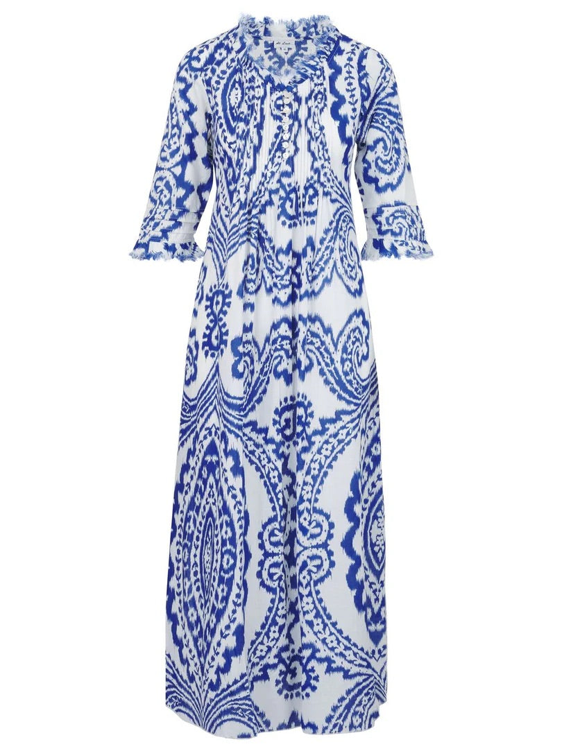 Cotton Annabel Maxi Dress • Blue & White Ikat