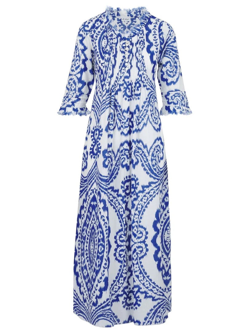 Cotton Annabel Maxi Dress • Blue &amp; White Ikat