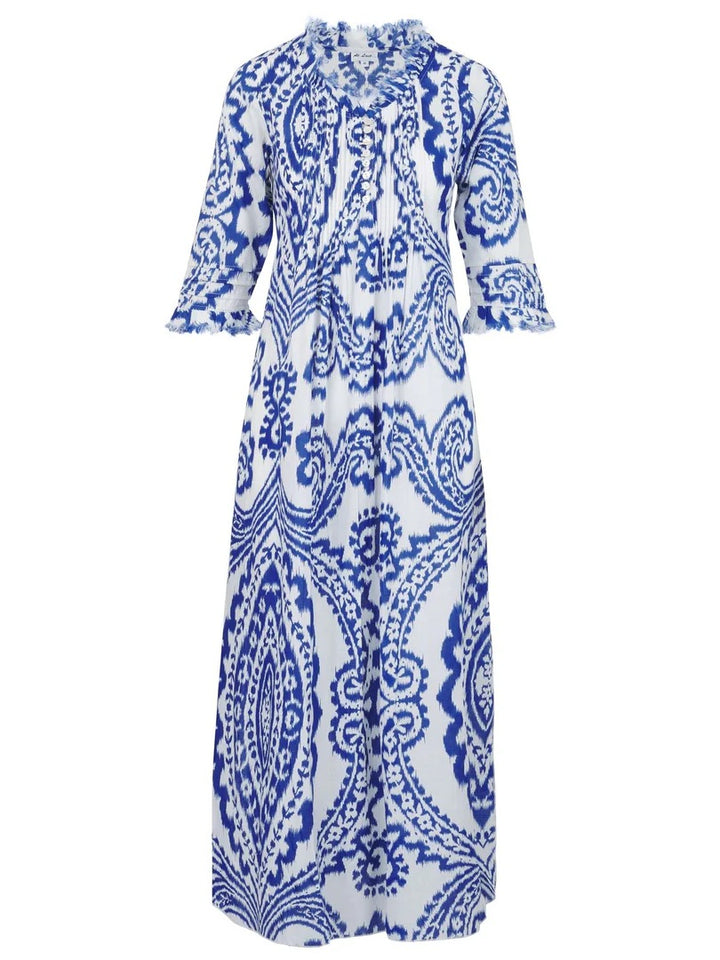 Cotton Annabel Maxi Dress • Blue &amp; White Ikat