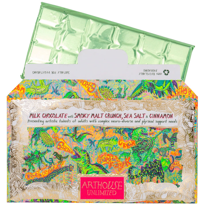 Milk Chocolate with Smoky Malt Crunch, Sea Salt &amp; Cinnamon Bar - ARTHOUSE UNLIMITED