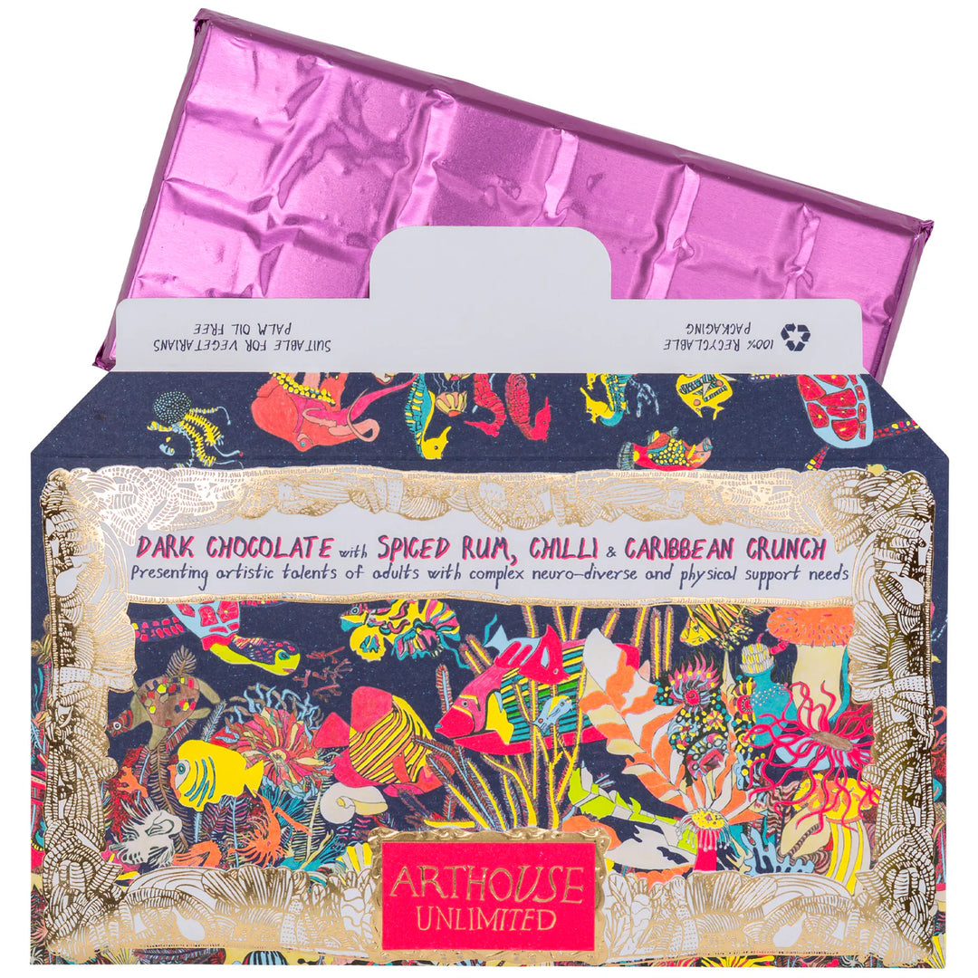 Dark Choc Spice Rum, Chilli &amp; Caribbean Crunch Chocolate Bar - ARTHOUSE UNLIMITED
