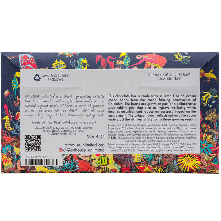Dark Choc Spice Rum, Chilli &amp; Caribbean Crunch Chocolate Bar - ARTHOUSE UNLIMITED
