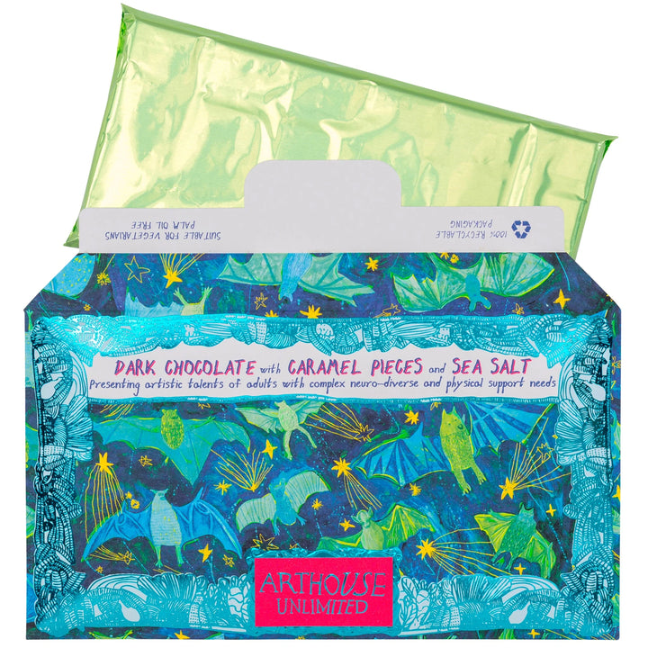 Dark Chocolate with Caramel Pieces &amp; Sea Salt Bar - ARTHOUSE UNLIMITED
