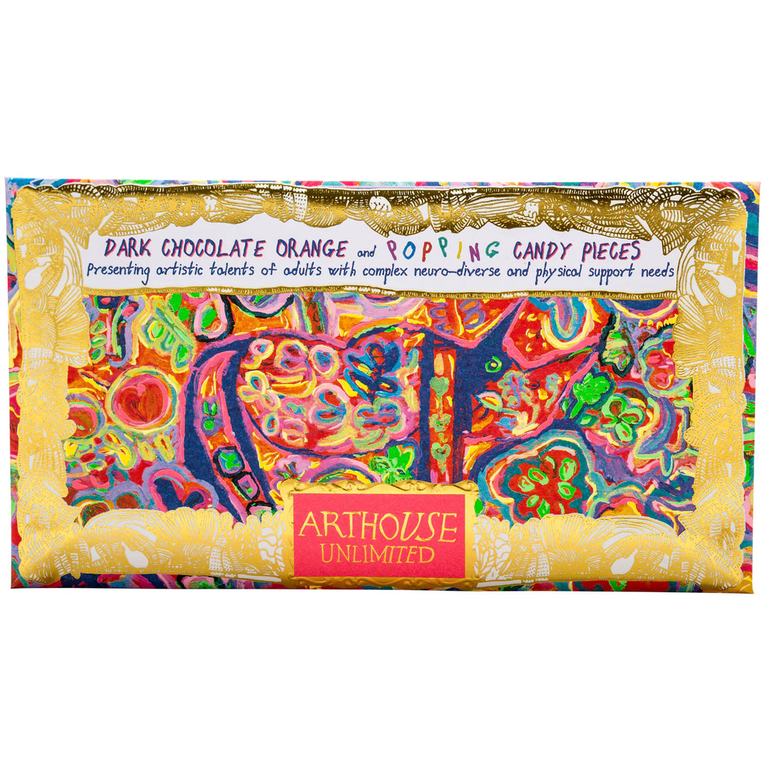 Dark Chocolate Orange &amp; Pop Candy Pieces Chocolate Bar - ARTHOUSE UNLIMITED