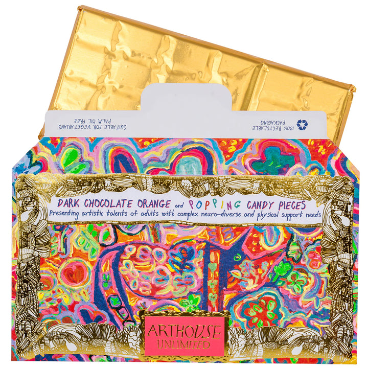 Dark Chocolate Orange &amp; Pop Candy Pieces Chocolate Bar - ARTHOUSE UNLIMITED