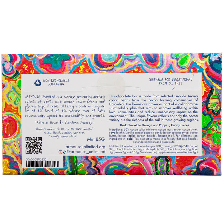 Dark Chocolate Orange &amp; Pop Candy Pieces Chocolate Bar - ARTHOUSE UNLIMITED