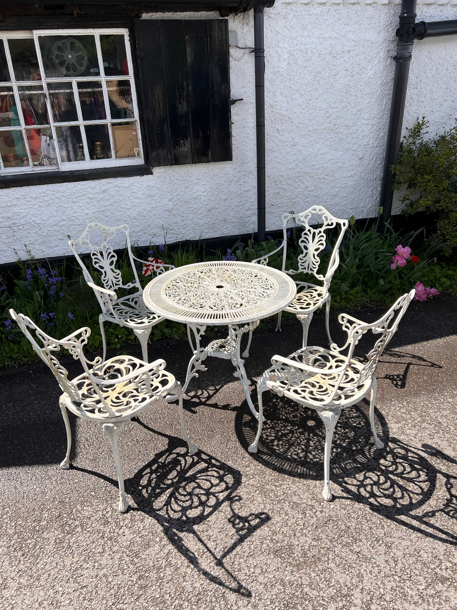 Cast Aluminium Garden Table & Chairs - 5 Pieces
