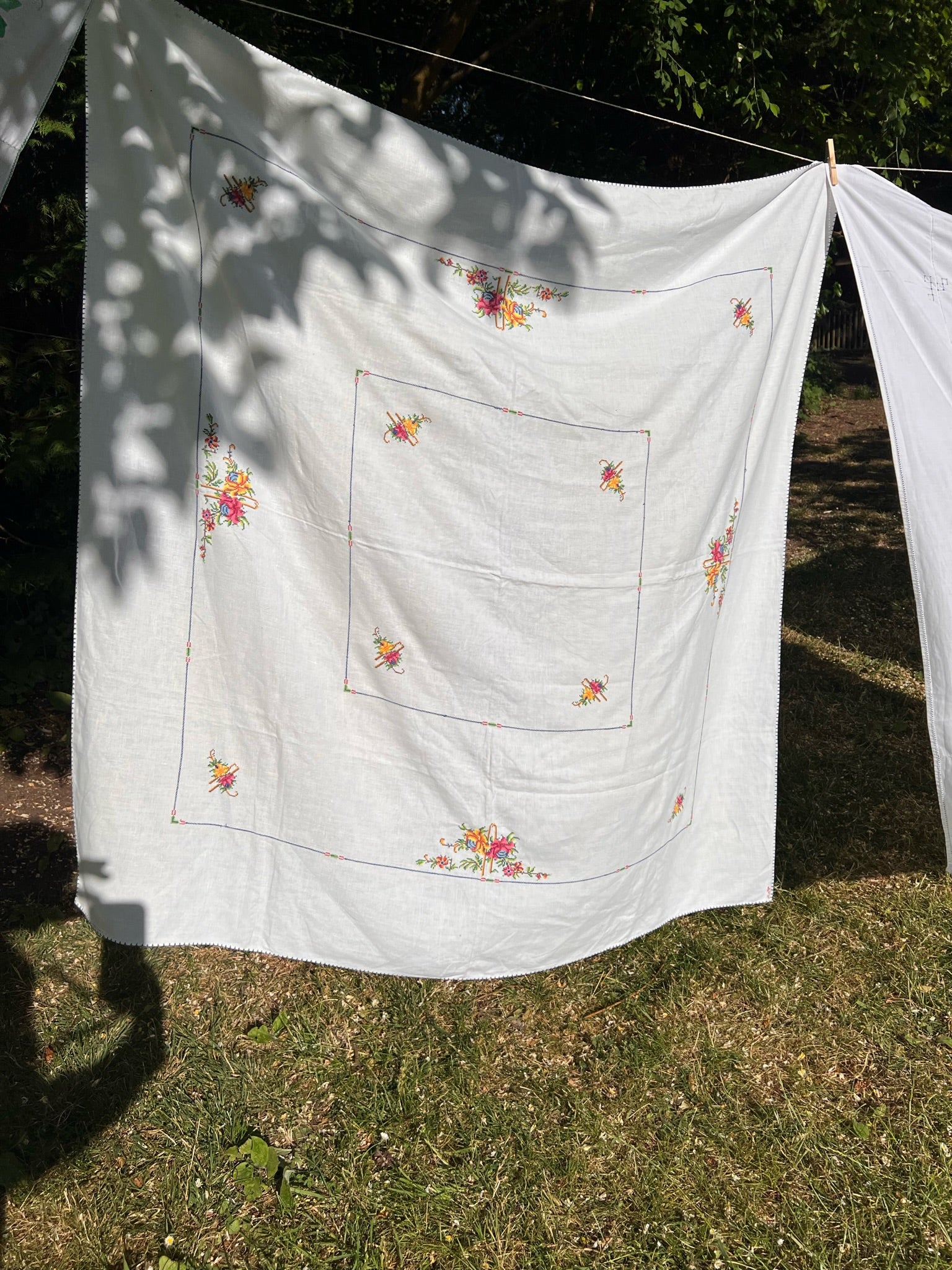 Cross-stitch Flowers - Embroidered Tablecloth