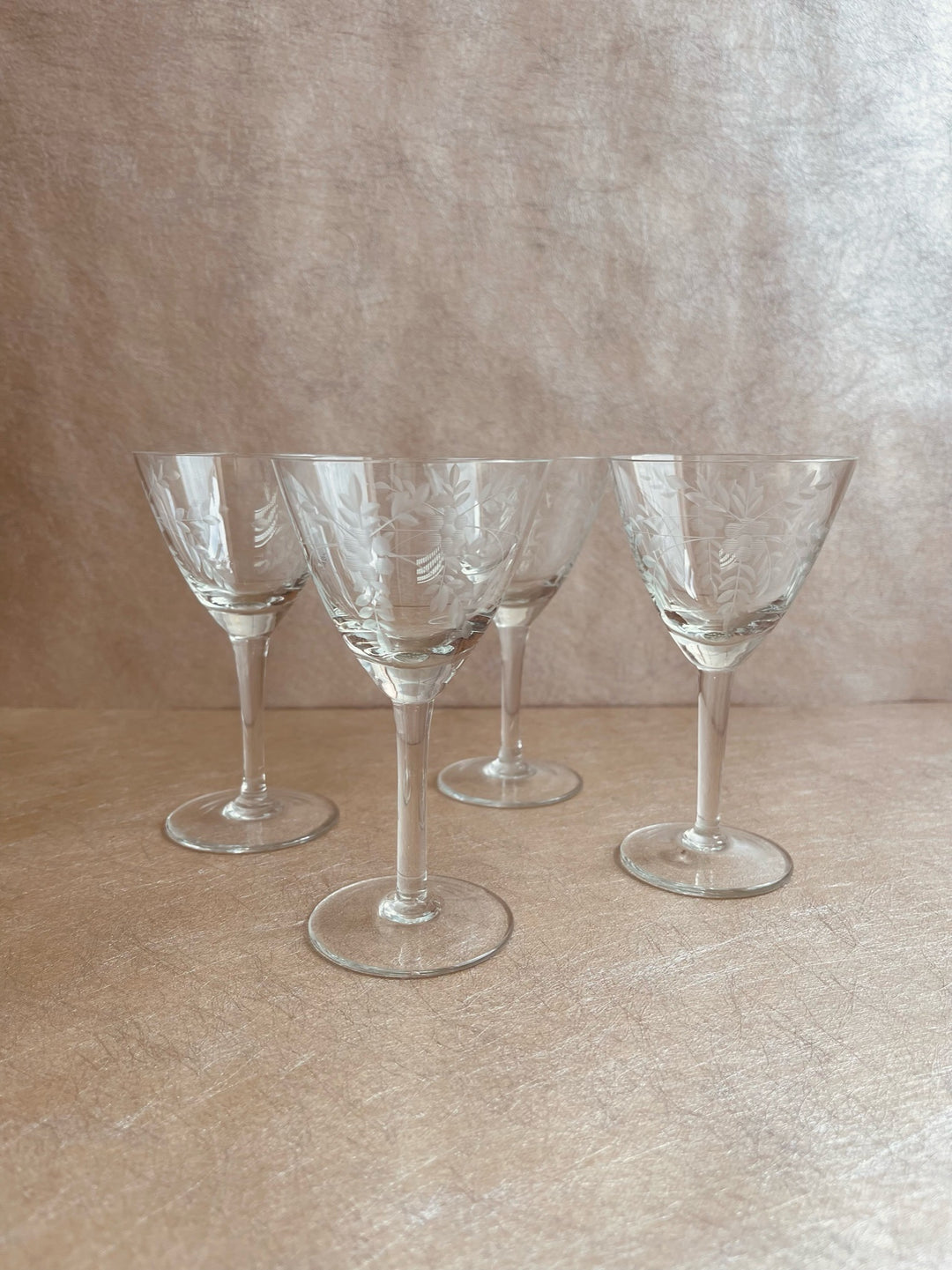 Crystal Floral Etched Cordial Glasses