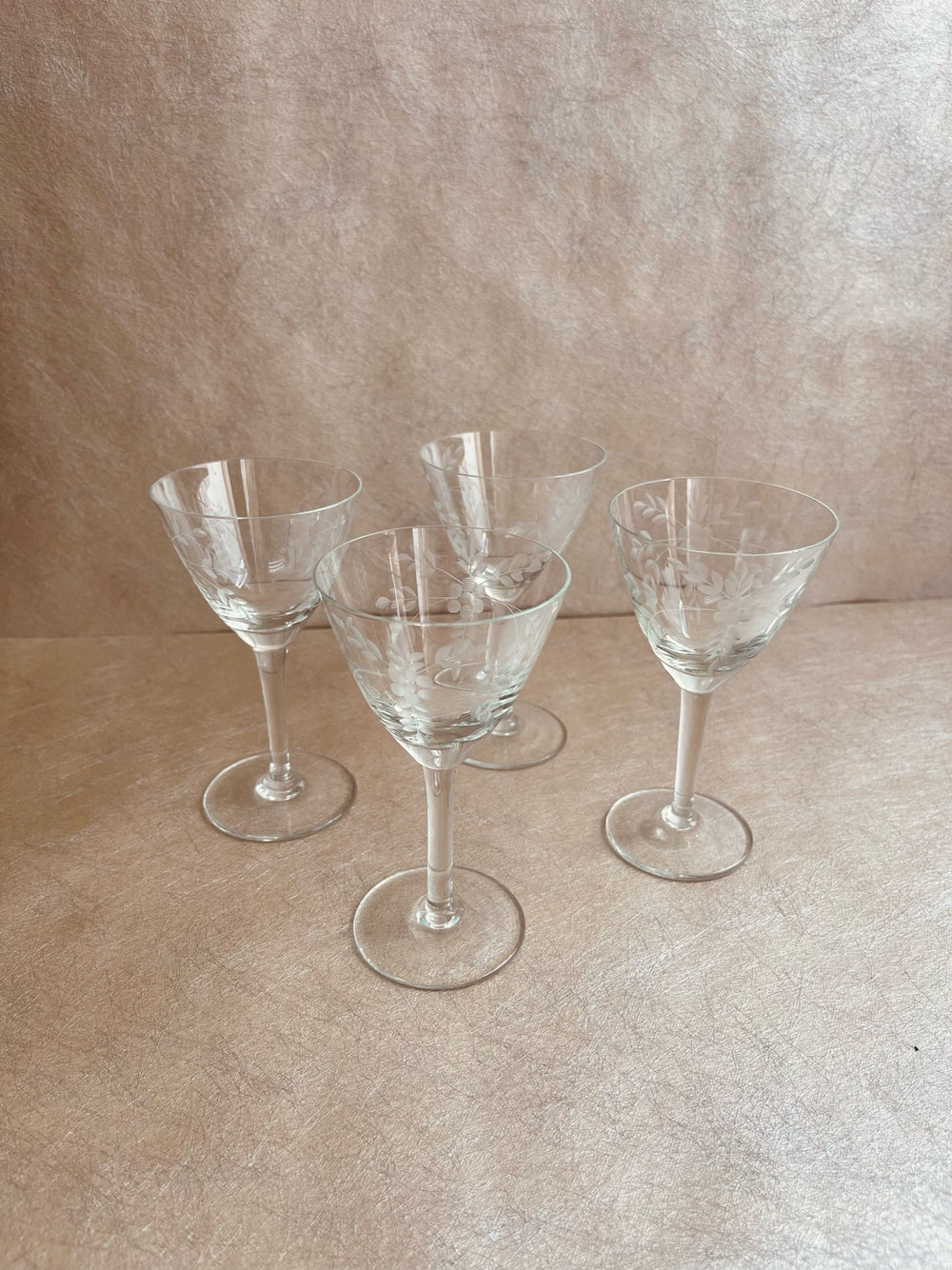 Crystal Floral Etched Cordial Glasses