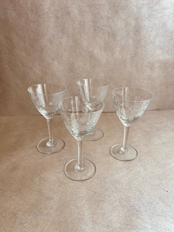 Crystal Floral Etched Cordial Glasses