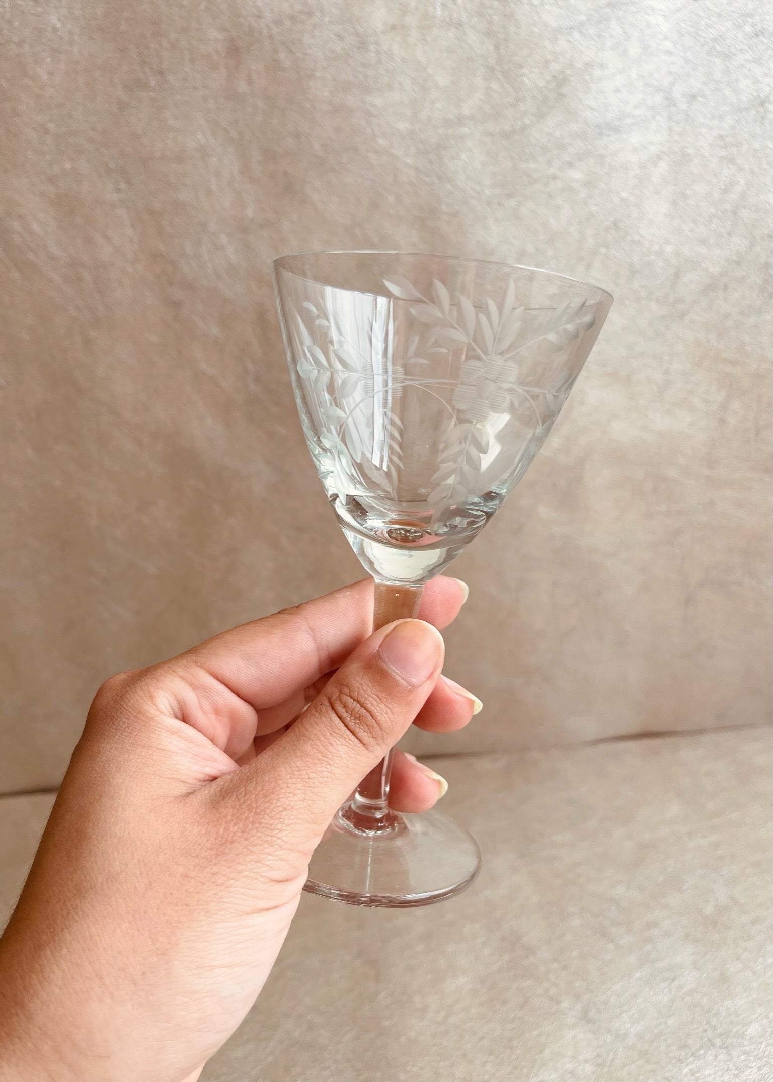 Crystal Floral Etched Cordial Glasses