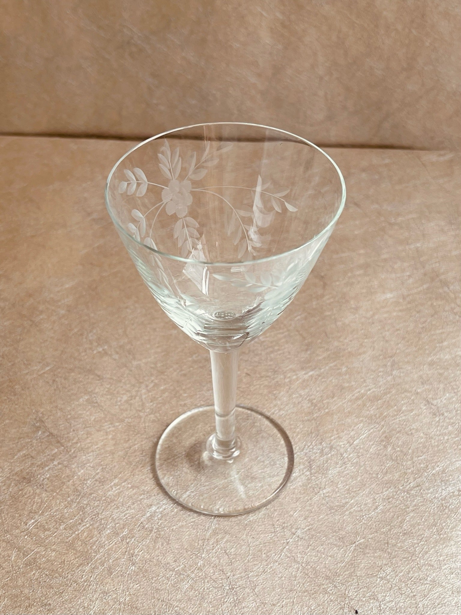 Crystal Floral Etched Cordial Glasses