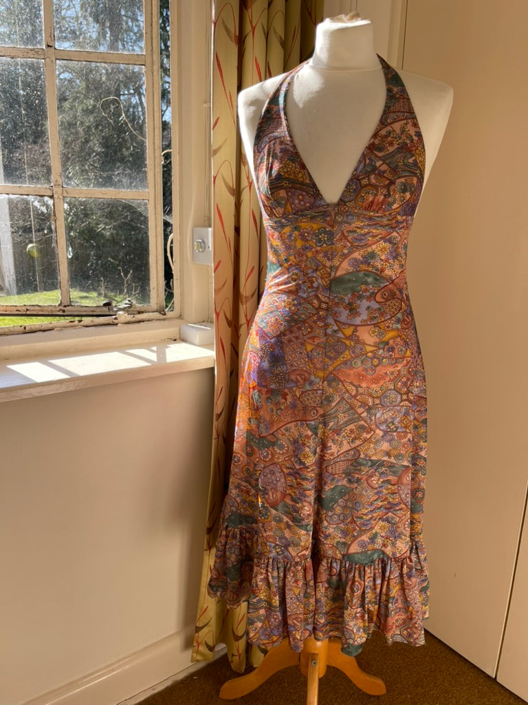 Vintage Print Halter Dress with Matching Bikini