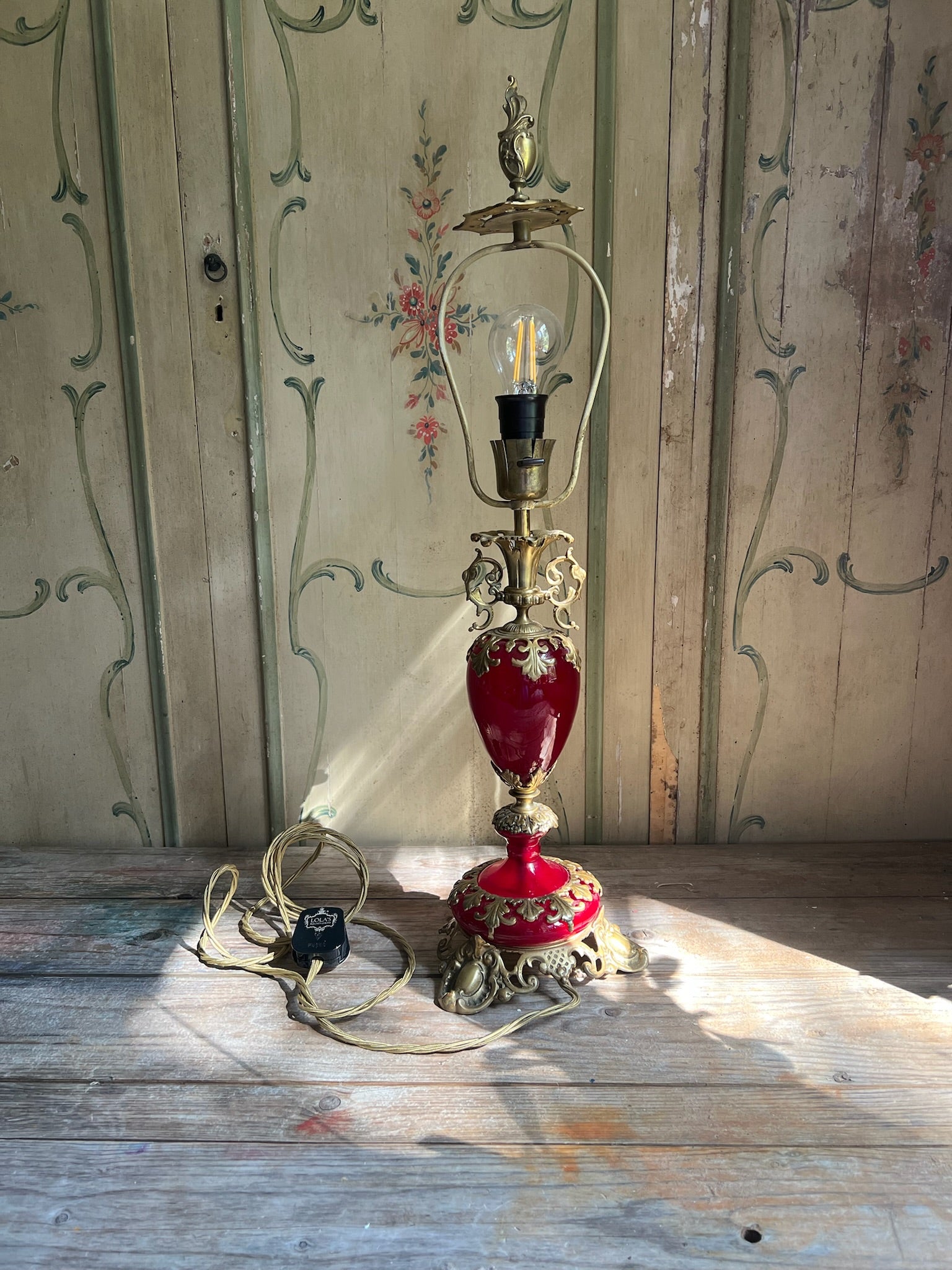 Cranberry & Brass Decorative Lamp Base