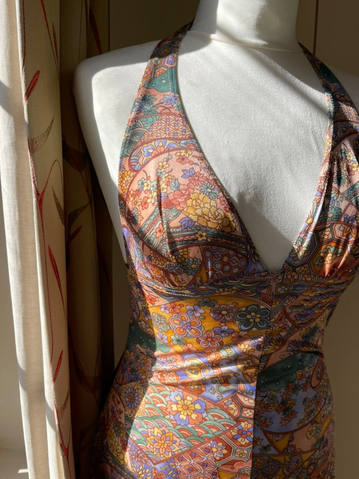 Vintage Print Halter Dress with Matching Bikini