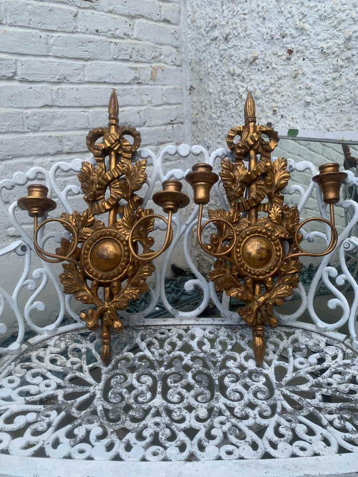 Vintage Gilded French Pair of Candelabra