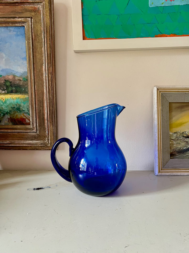 CONTEMPORARY HAND BLOWN COBALT BLUE JUG