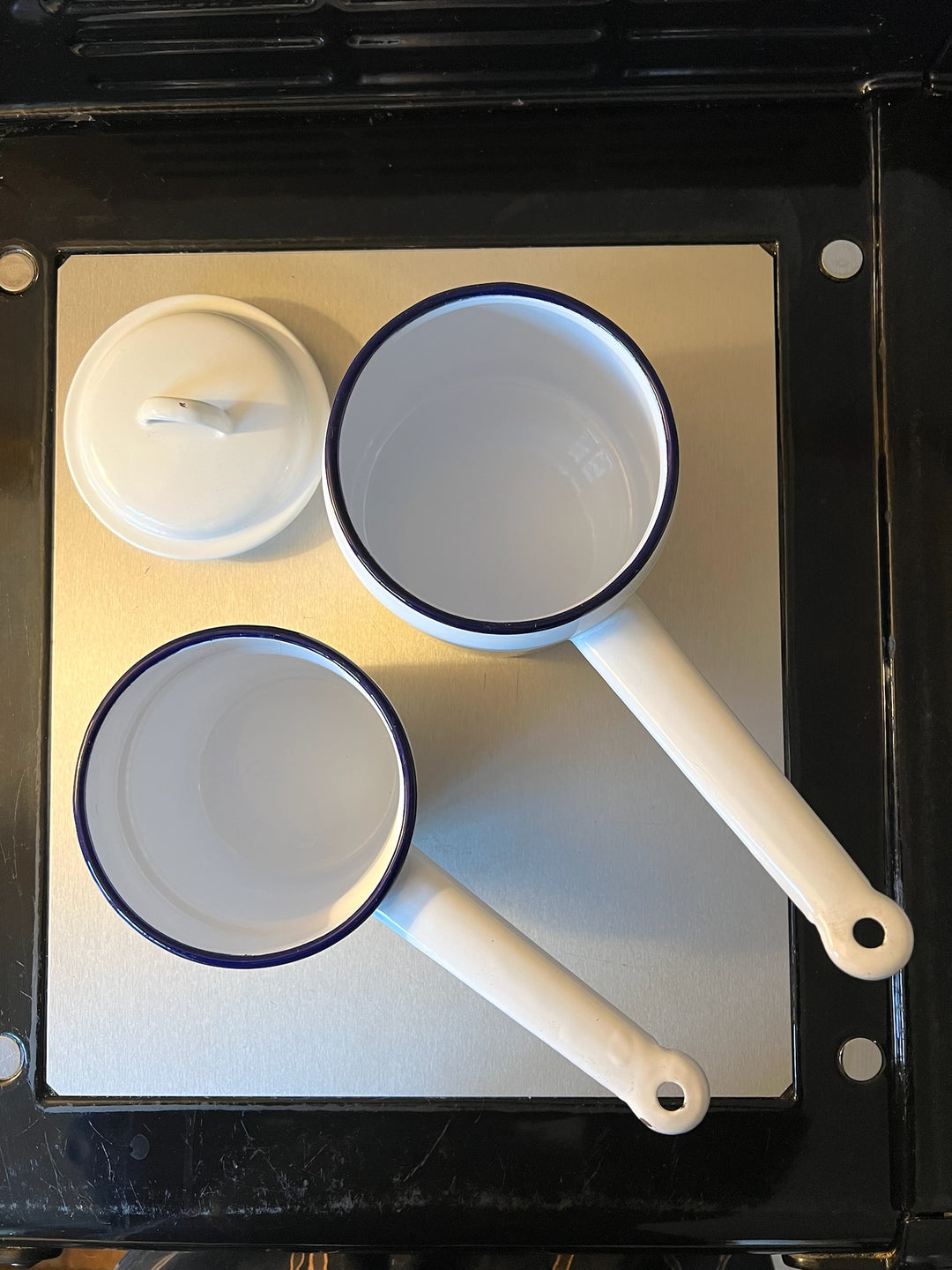 Enamel White &amp; Blue Double Boiler