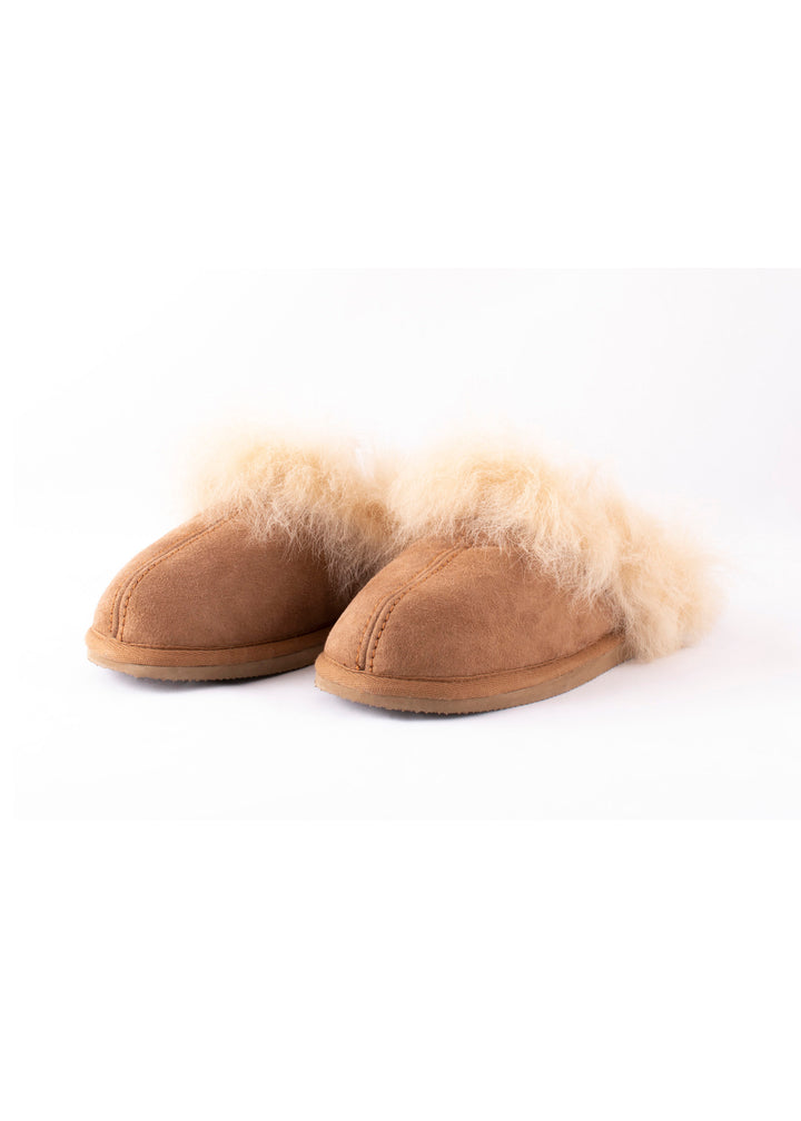 Evelina Sheepskin Slip On Slippers - Chestnut