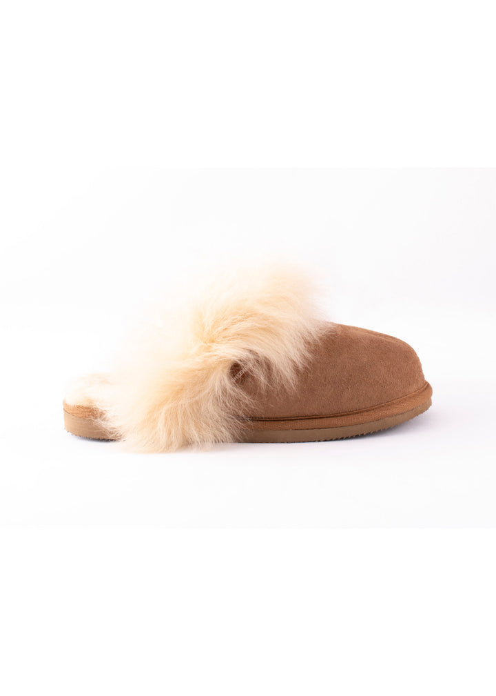 Evelina Sheepskin Slip On Slippers - Chestnut
