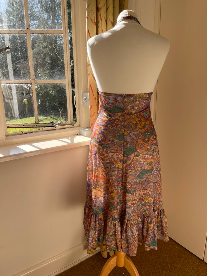 Vintage Print Halter Dress with Matching Bikini