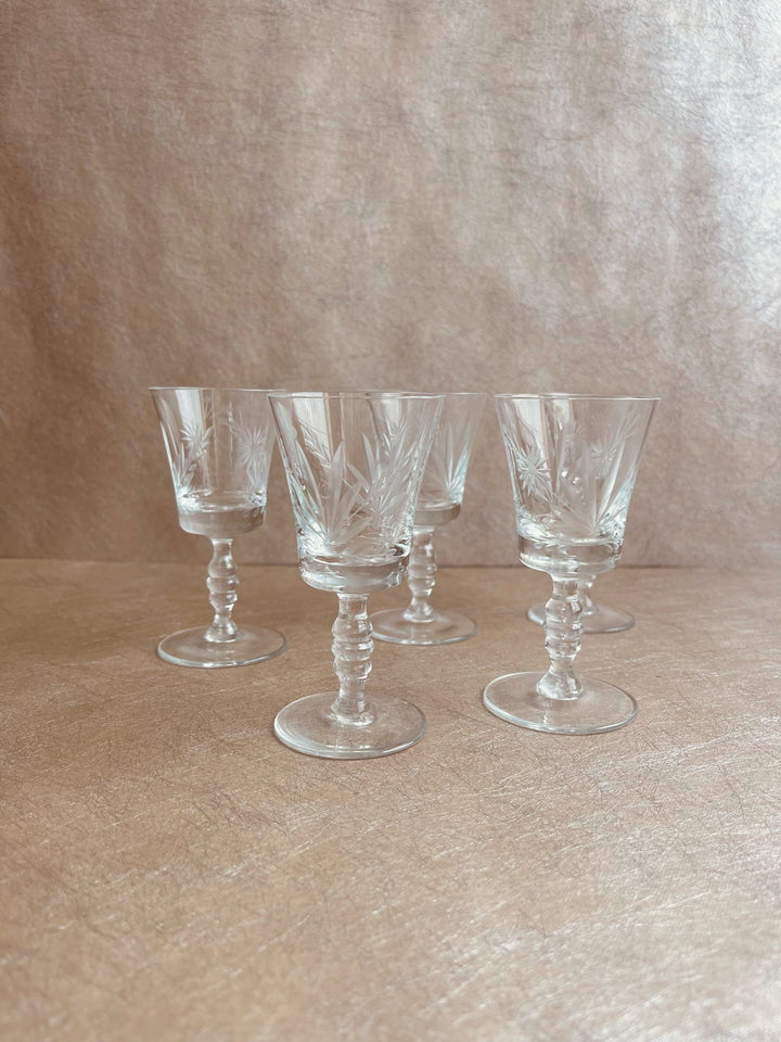 Floral Cut Crystal Liqueur Glasses