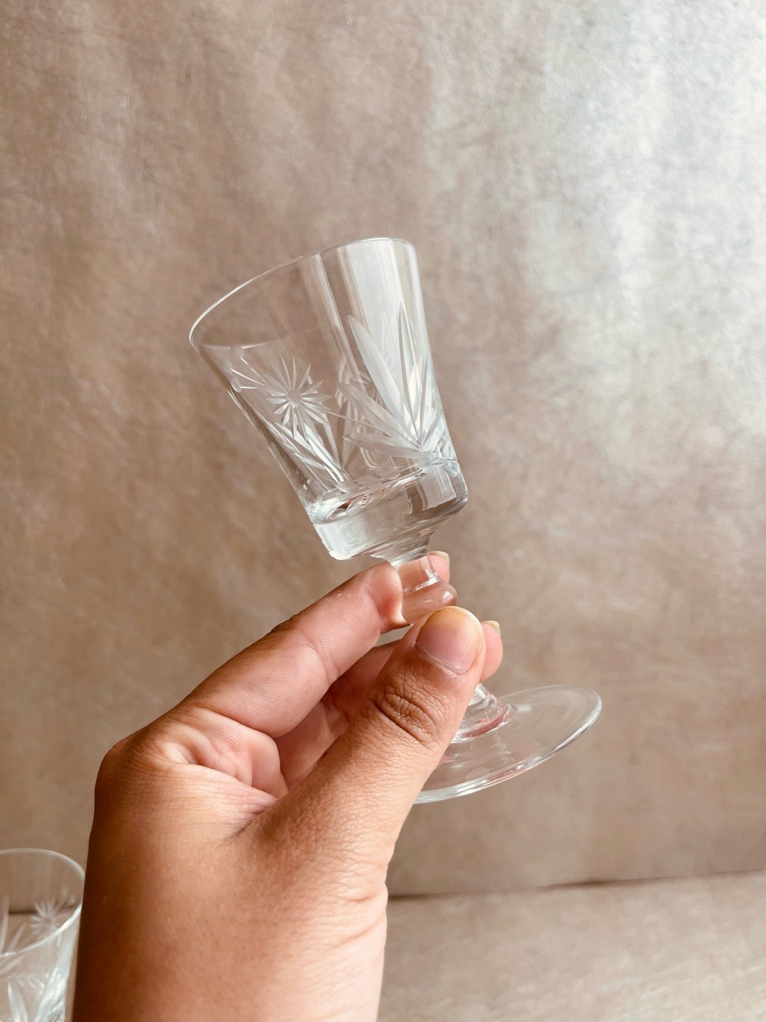 Floral Cut Crystal Liqueur Glasses