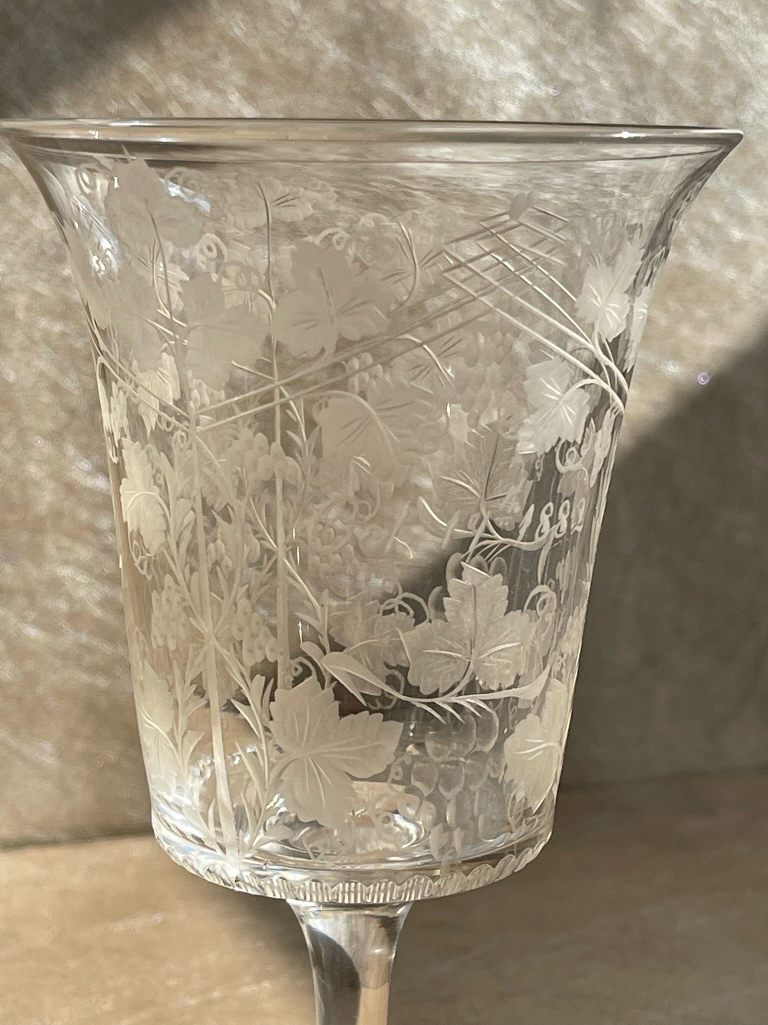 Grapevine Etched 1882 Crystal Wine Glass