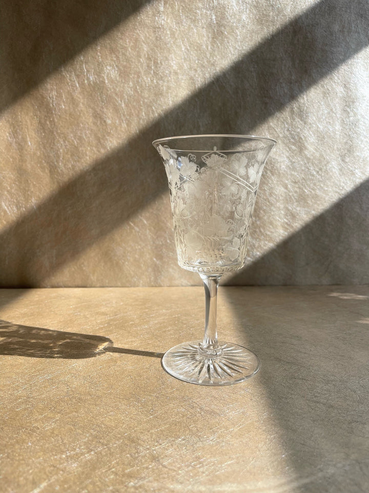 Grapevine Etched 1882 Crystal Wine Glass