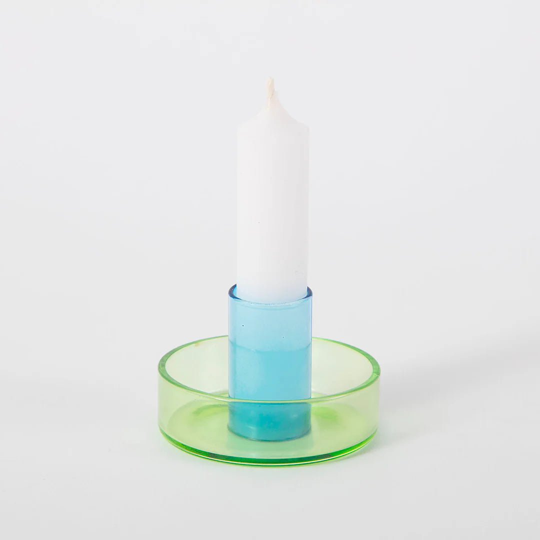 Duo Tone Glass Candle Holder - Green &amp; Blue