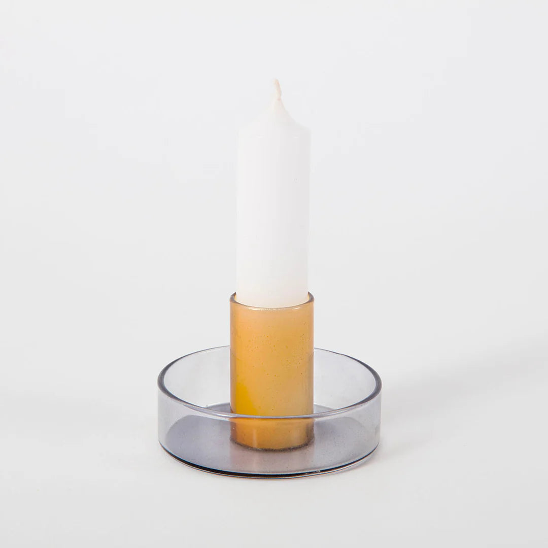 Duo Tone Glass Candle Holder - Smoke & Amber