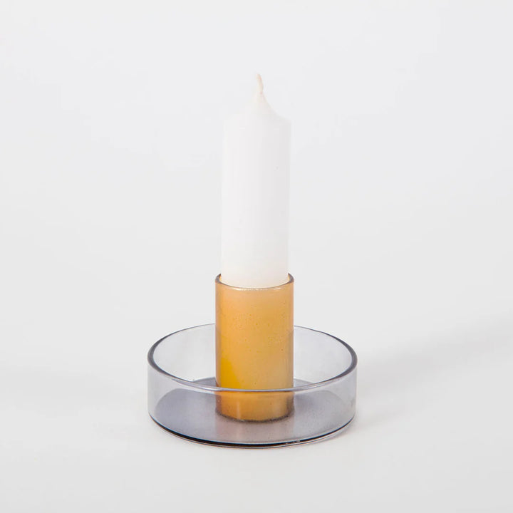Duo Tone Glass Candle Holder - Smoke &amp; Amber