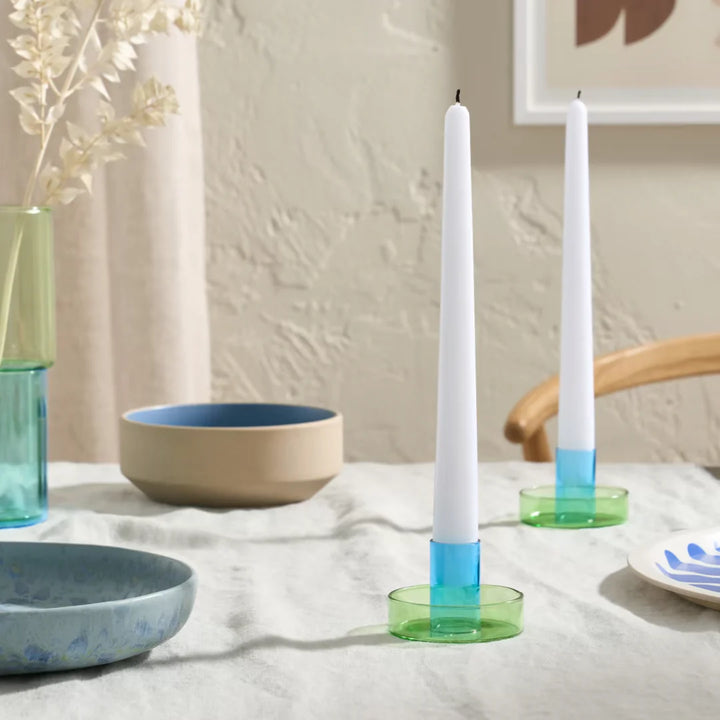 Duo Tone Glass Candle Holder - Green &amp; Blue