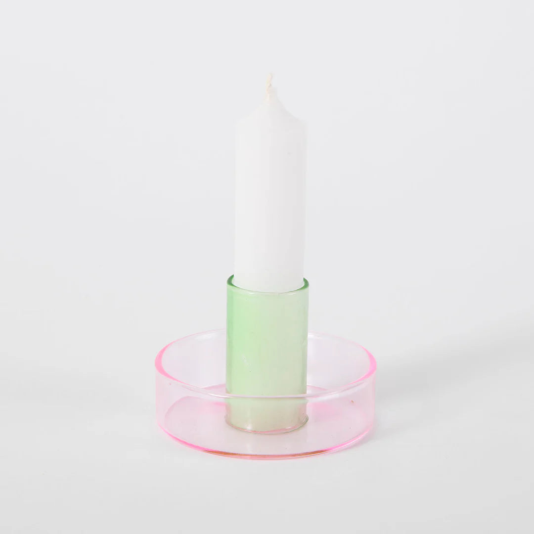 Duo Tone Glass Candle Holder - Pink & Green 