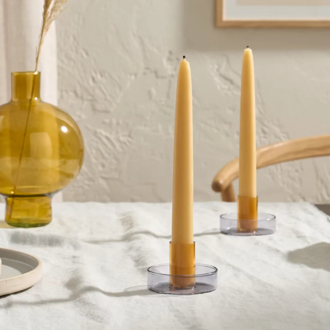 Duo Tone Glass Candle Holder - Smoke & Amber