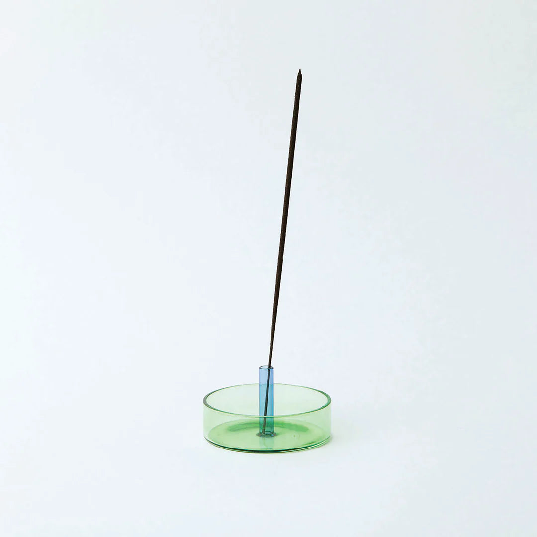 Duo Tone Glass Incense Holder - Green & Blue