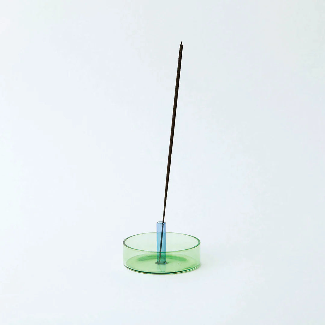 Duo Tone Glass Incense Holder - Green &amp; Blue