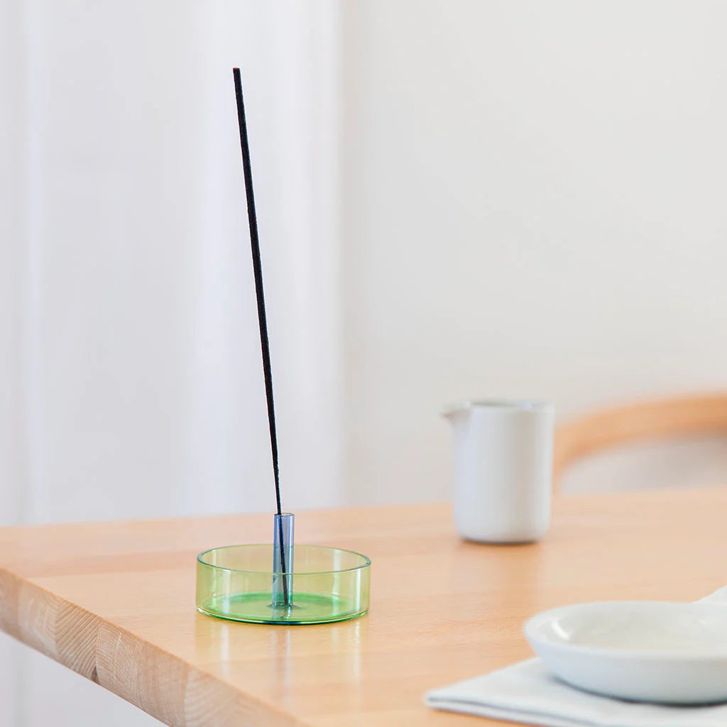 Duo Tone Glass Incense Holder - Green & Blue