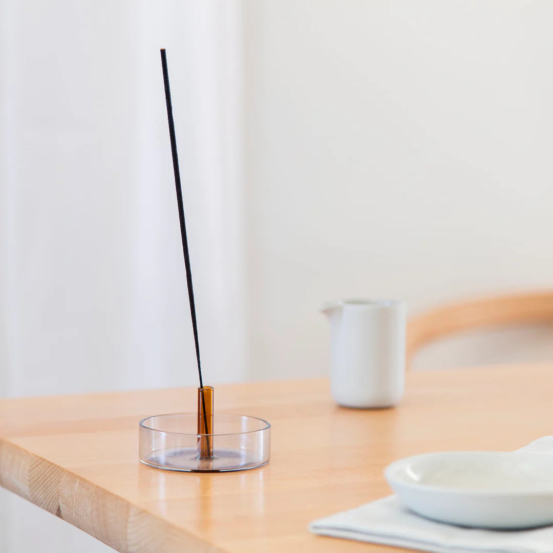 Duo Tone Glass Incense Holder - Smoke & Amber