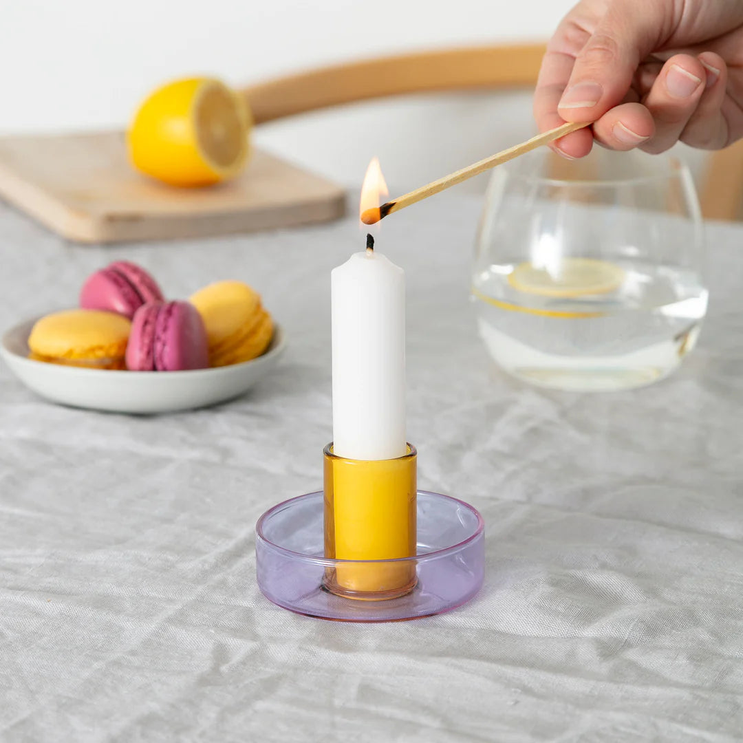 Duo Tone Glass Candle Holder - Lilac & Peach