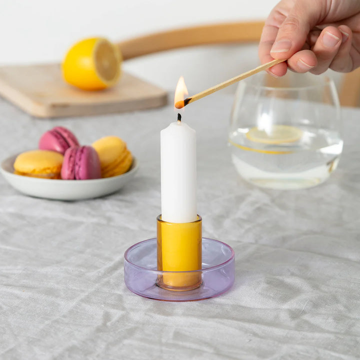 Duo Tone Glass Candle Holder - Lilac &amp; Peach