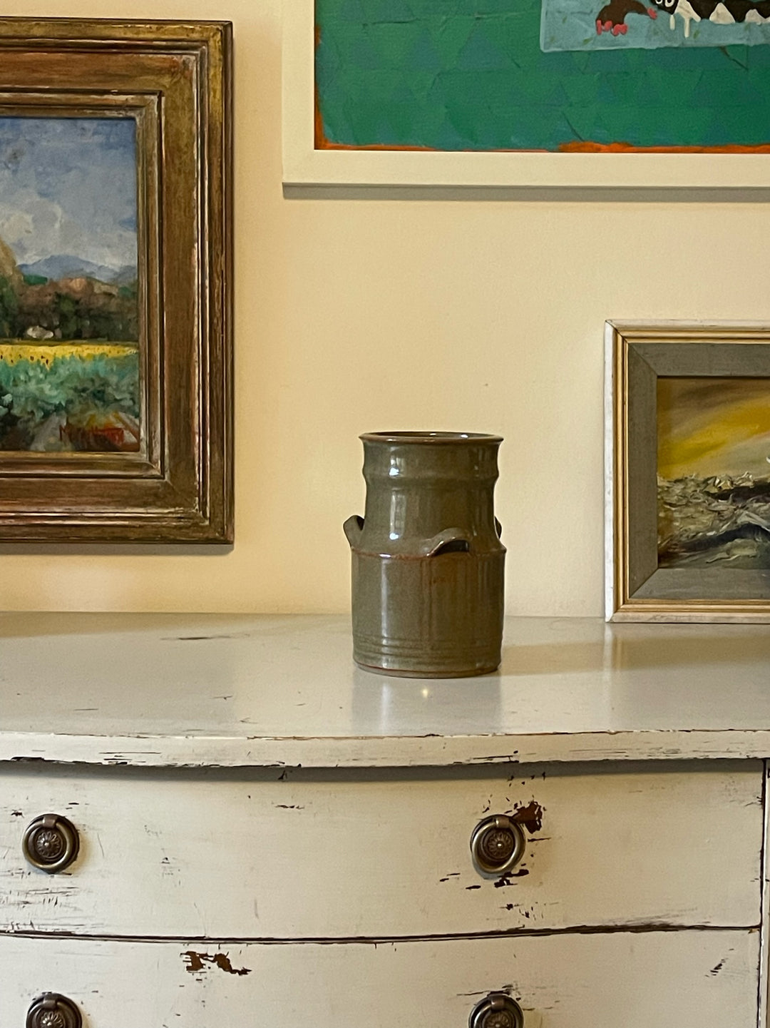 Green Glazed Three Handle Vase